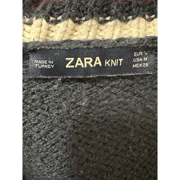 ZARA blue red white trim distressed oversized sweater size medium - Picture 3 of 12